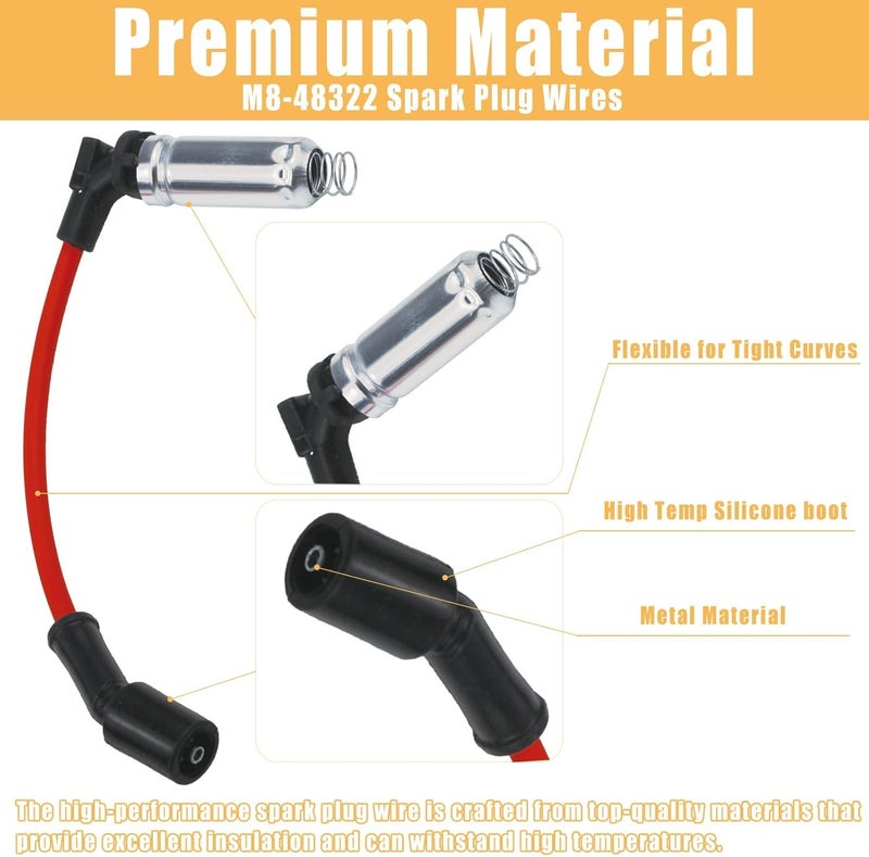 MANUTEX 41-110 Iridium Spark Plugs & M8-48322 Spark Plug Wires for 5.3 6.0L 6.2L Chev-y GM-C Silve-rado Subu-rban Avalan-che Cadi-llac Escal-ade Yu-kon Sierra V8 LS Truck Red (Pack of 8) - Image 5